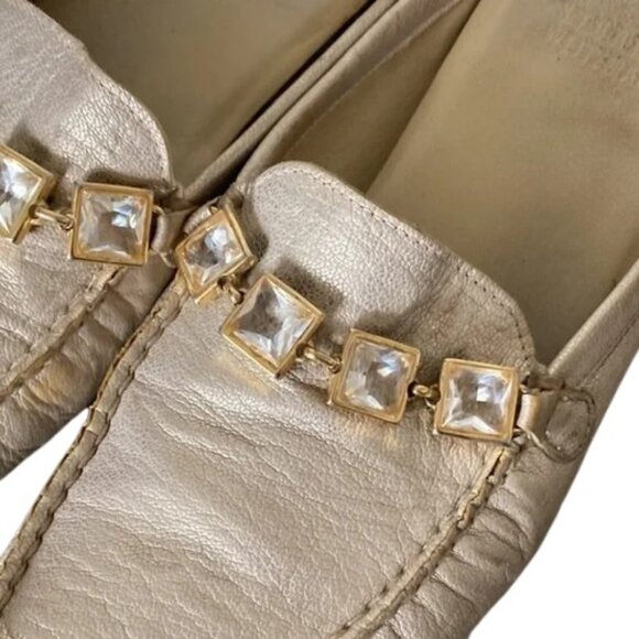 Stuart Weitzman gold/cream leather moccasin mules size 6.5 - Picture 3 of 16